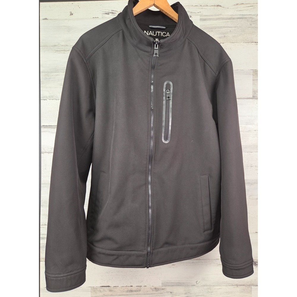 Nautica Softshell Jacket Men XL Black Water Resistant Wind Resistant Full Zip